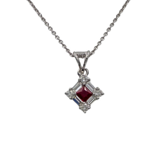 Ruby and diamond pendant in 18K white gold