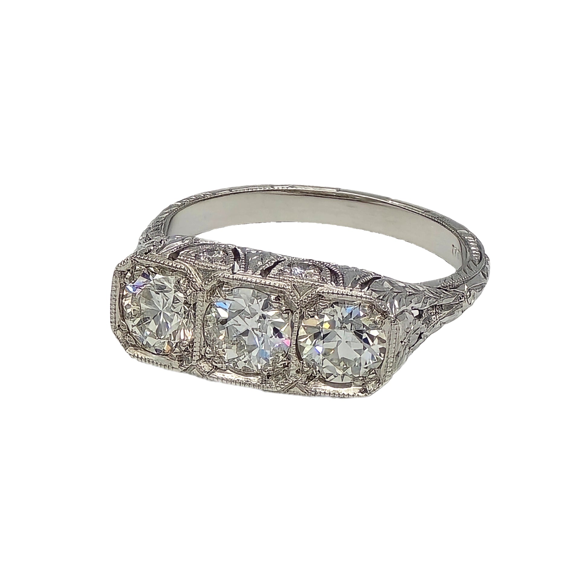 Whitehouse Brothers 3 European Cut Diamond Ring in Platinum