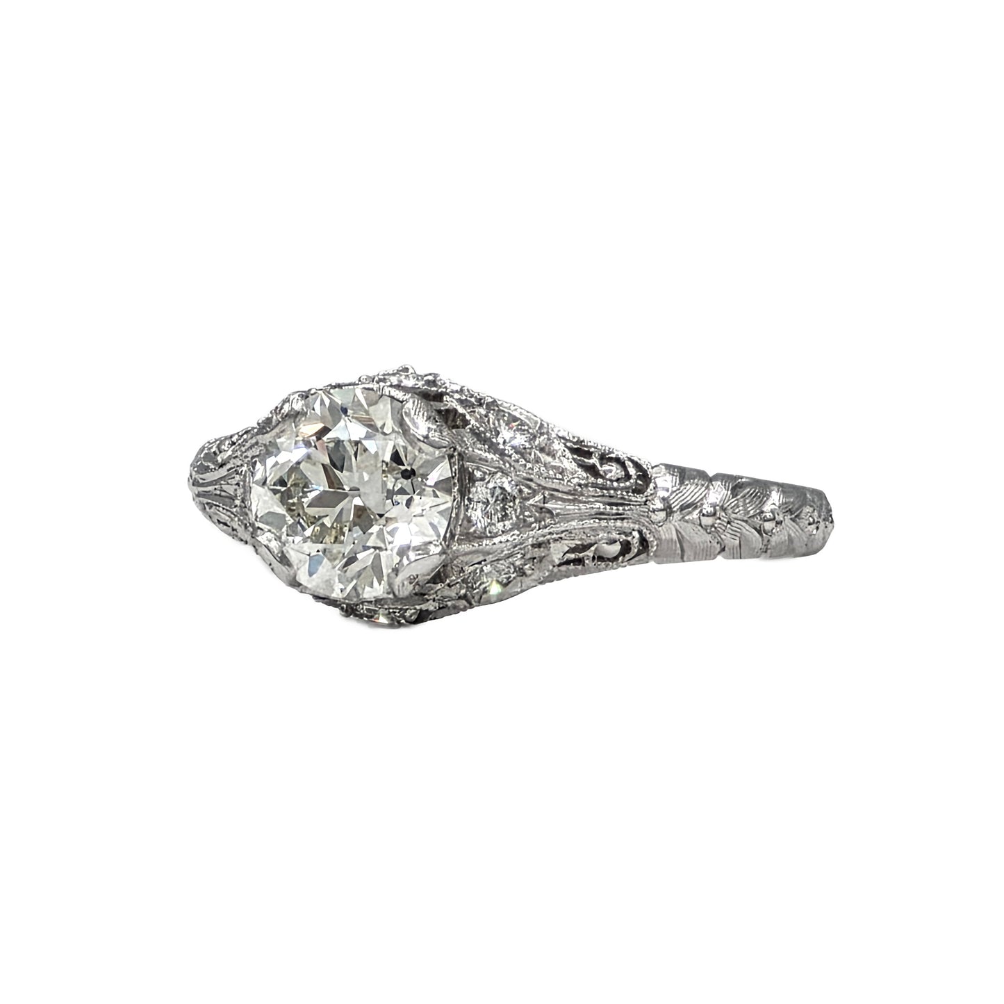 1.09 Carat European Cut diamond in 18K white gold Whitehouse Brothers Ring