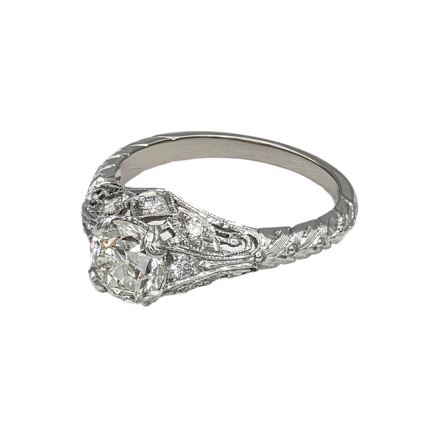 1.09 Carat European Cut diamond in 18K white gold Whitehouse Brothers Ring