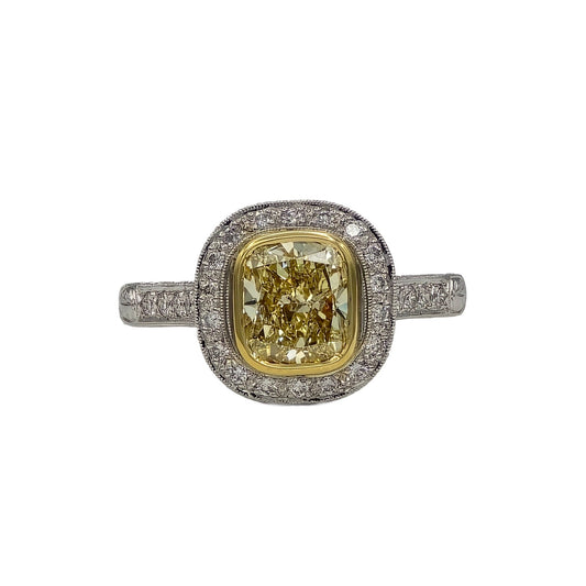 Fancy yellow diamond vintage engagement ring