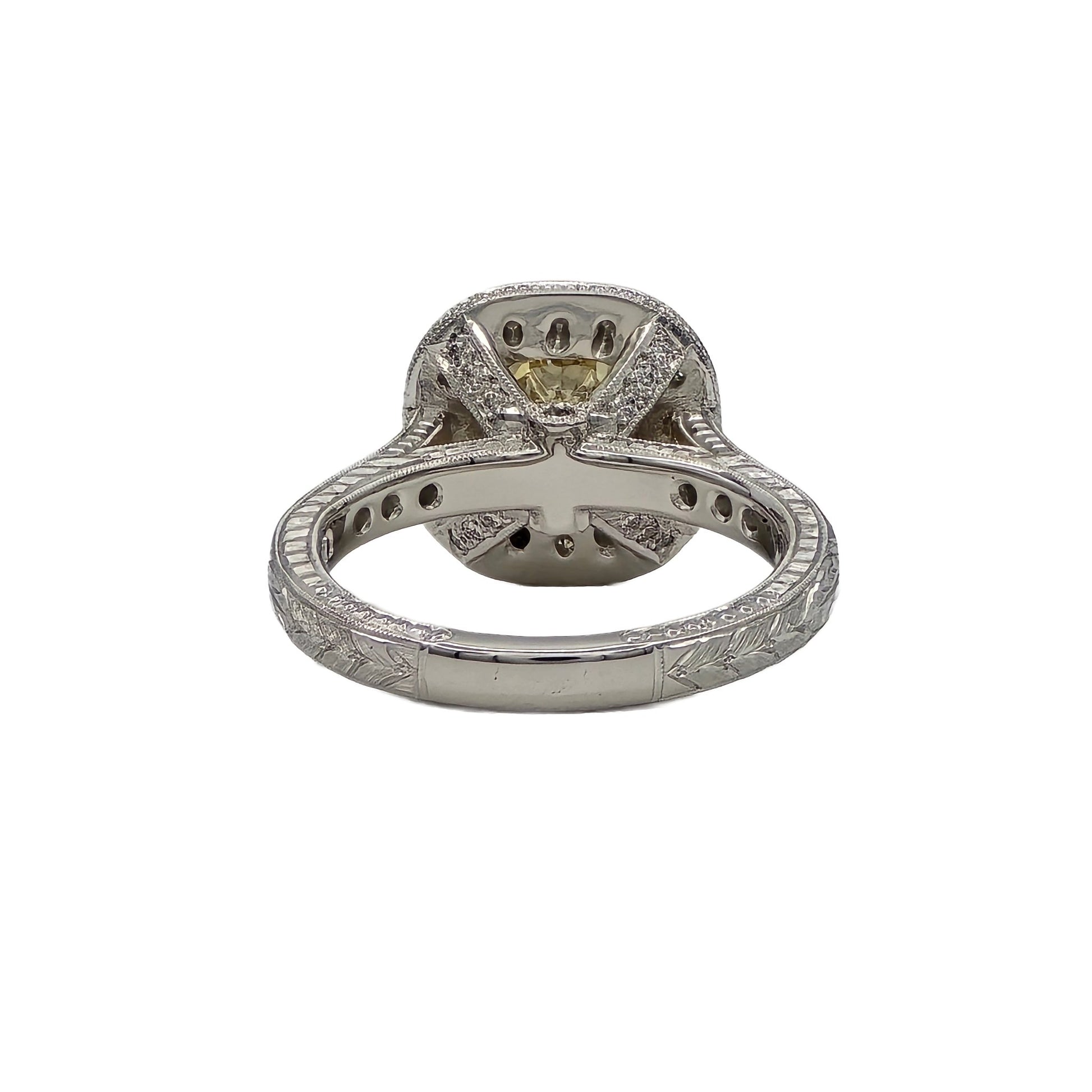 Back view of platinum yellow diamond ring