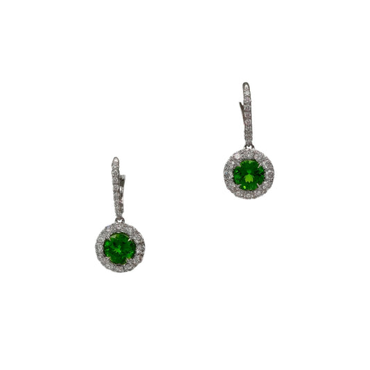 2.80 Carat Round Tsavorite garnet and 1.64 Carat Diamond Earrings in 18K white gold