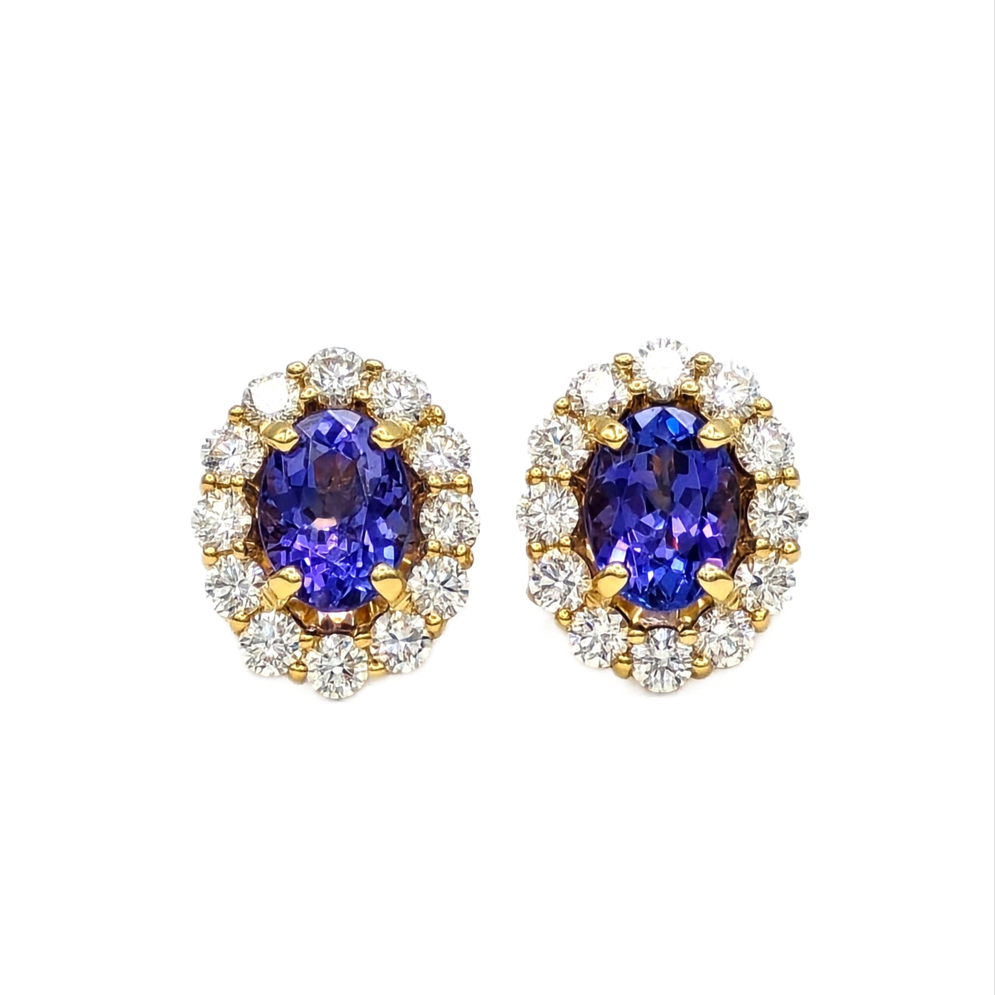 2.60Ctw Tanzanite and 1.20Ctw Diamond Earrings in 18K Yellow Gold