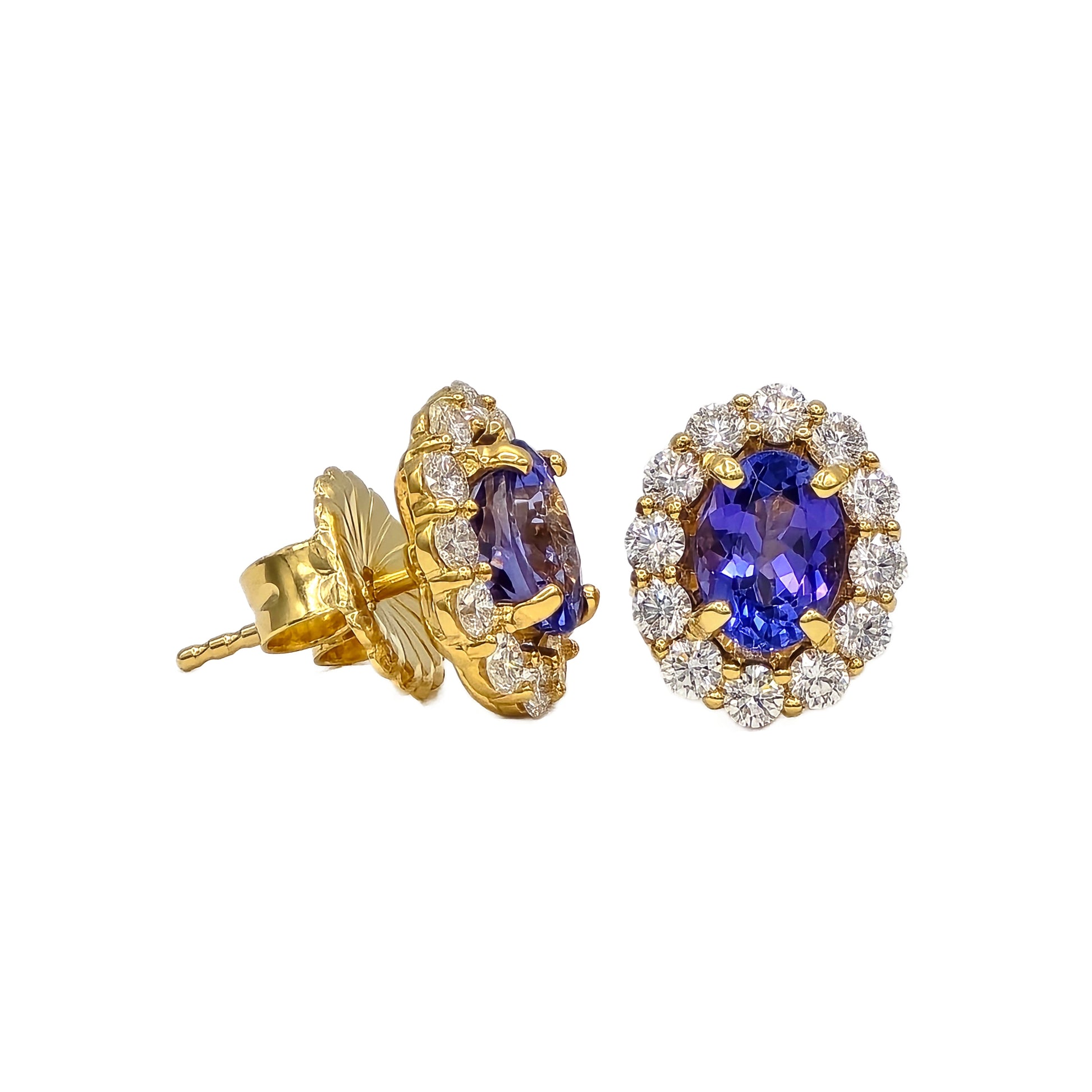 2.60Ctw Tanzanite and 1.20Ctw Diamond Earrings in 18K Yellow Gold