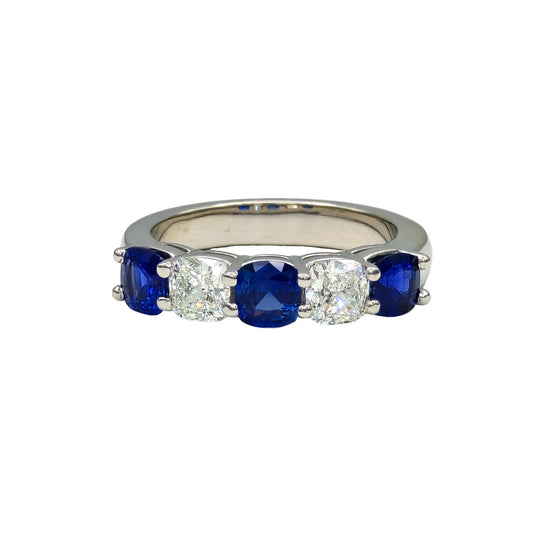 Cushion Cut Sapphire and Diamond Band in Platinum