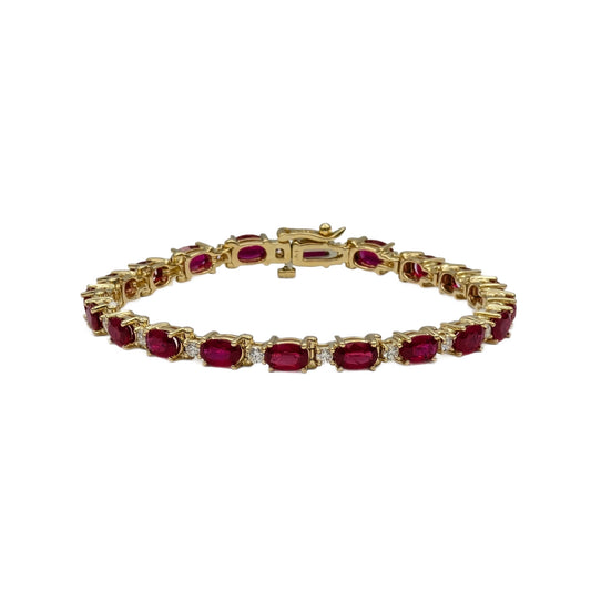 9.11Ct oval ruby and diamond bracelet in 14K yellow gold