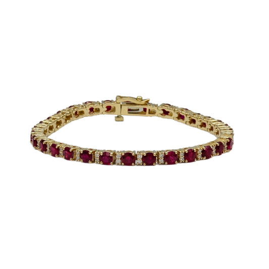 8.12 Carat Round Ruby and diamond bracelet in 14K yellow gold