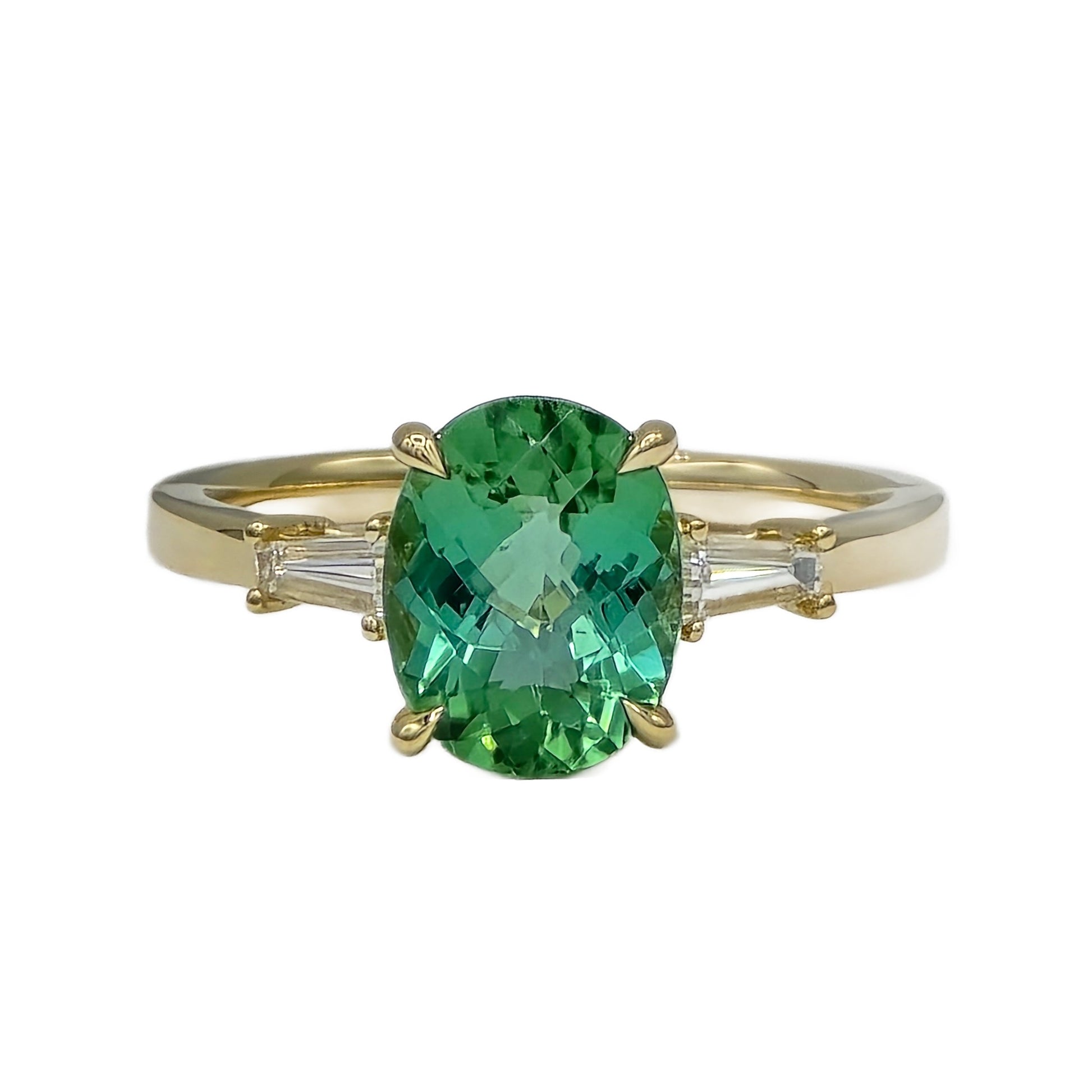 Green Tourmaline and Diamond Ring in 14K yellow gold