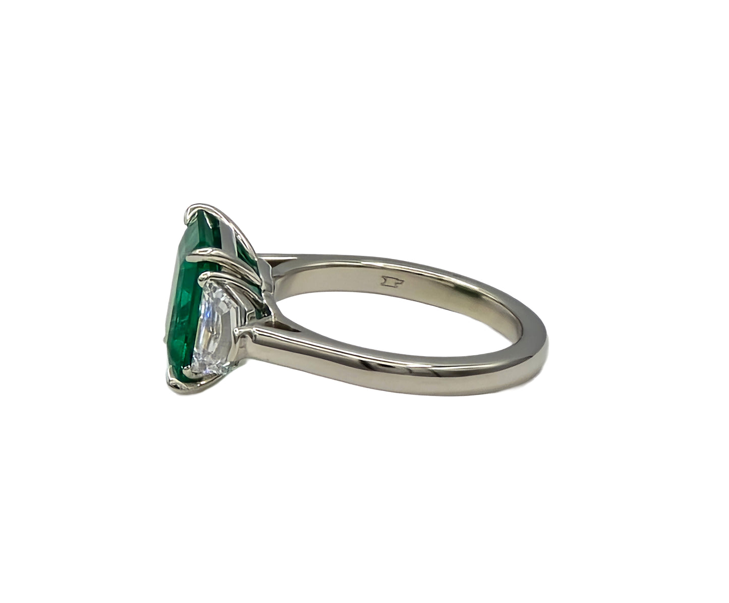 3.56 Ct Emerald and 2=1.12Ctw Cadillac Cut Diamond Ring in Platinum, AGL Report