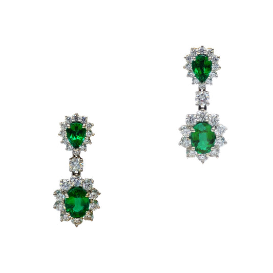 Emerald and diamond handmade earrings in platinum