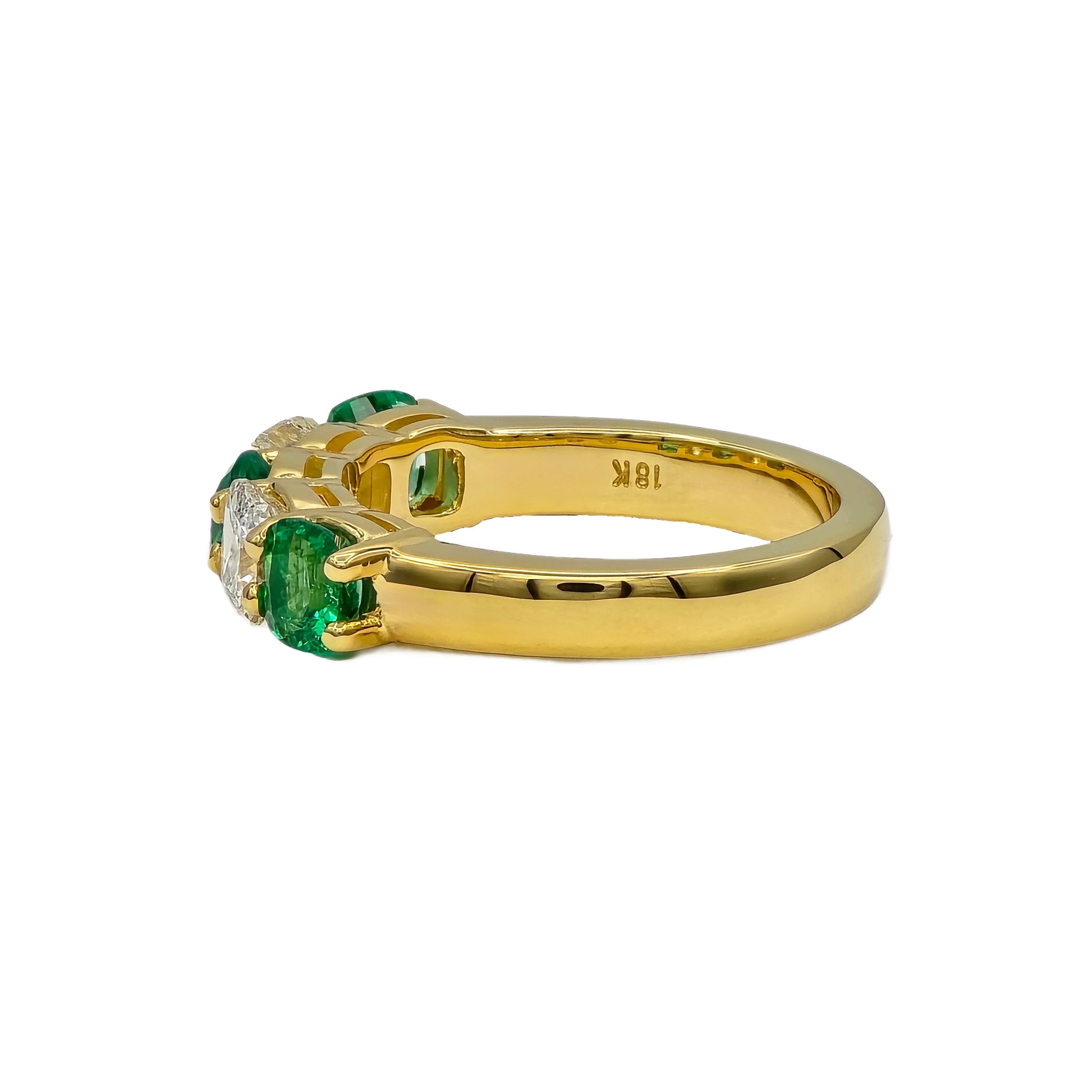 Cushion Cut Emerald and Diamond Band in 18K Yellow Gold