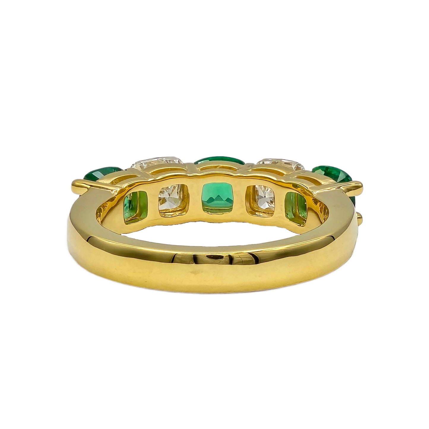 Cushion Cut Emerald and Diamond Band in 18K Yellow Gold